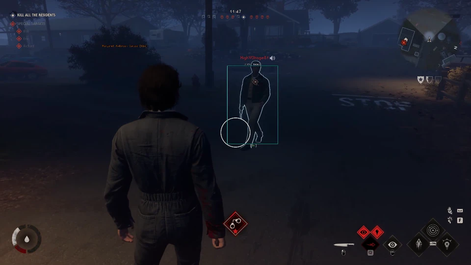 Halloween player ESP wallhack showing skeletons, boxes, and distance meters